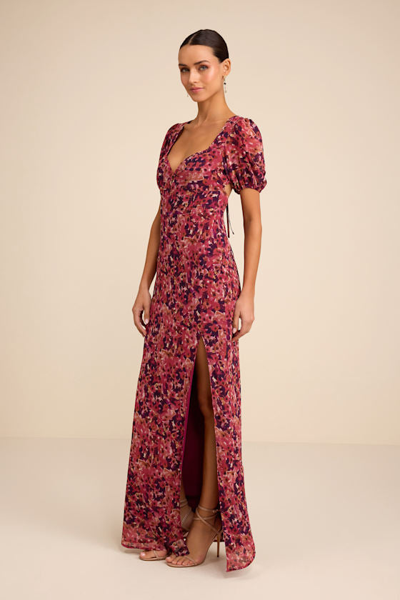 Gianni Rusty Rose Multi Floral Backless Maxi Dress
