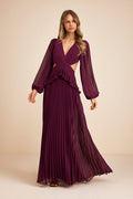 Chaelyn Plum Long Sleeve Cutout Maxi Dress