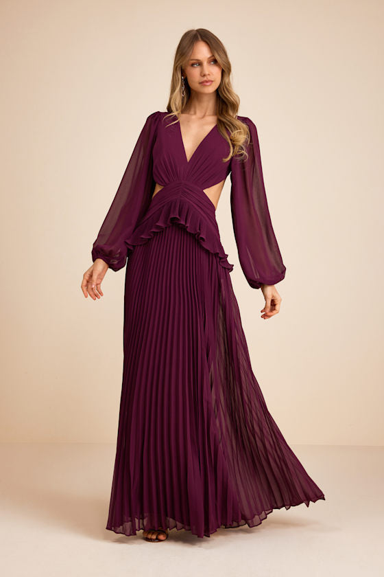 Chaelyn Plum Long Sleeve Cutout Maxi Dress