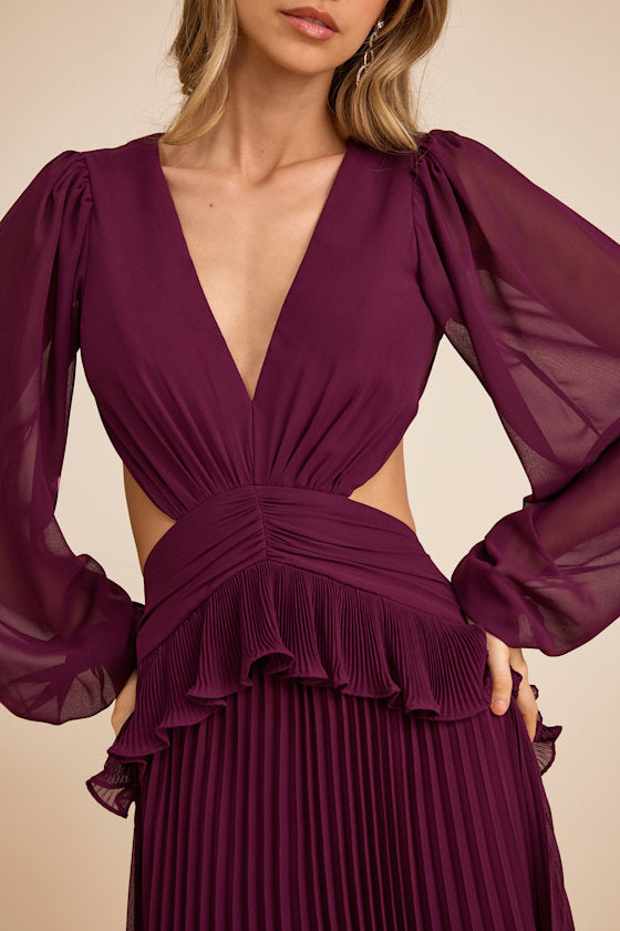 Chaelyn Plum Long Sleeve Cutout Maxi Dress