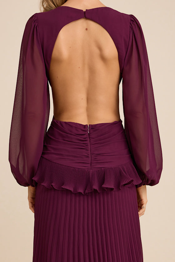 Chaelyn Plum Long Sleeve Cutout Maxi Dress