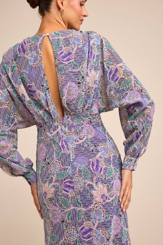 Azalea Purple Multi Floral Long Sleeve Midi Dress
