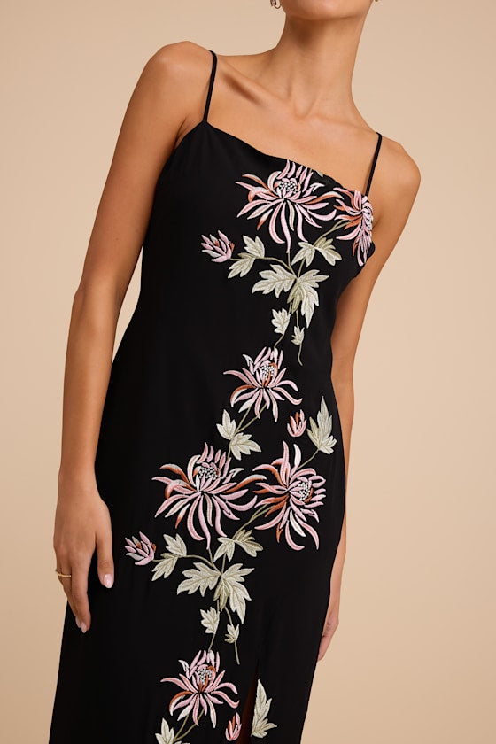 Talisa Black Floral Embroidered Column Maxi Dress