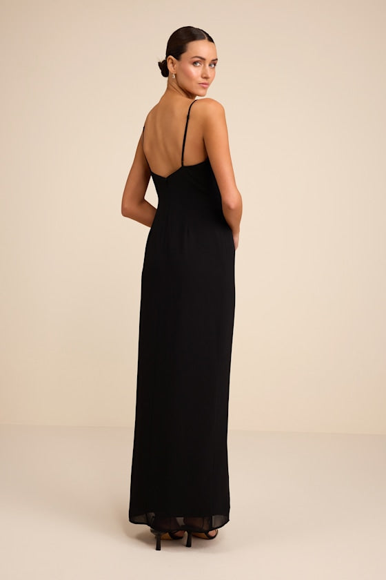 Talisa Black Floral Embroidered Column Maxi Dress