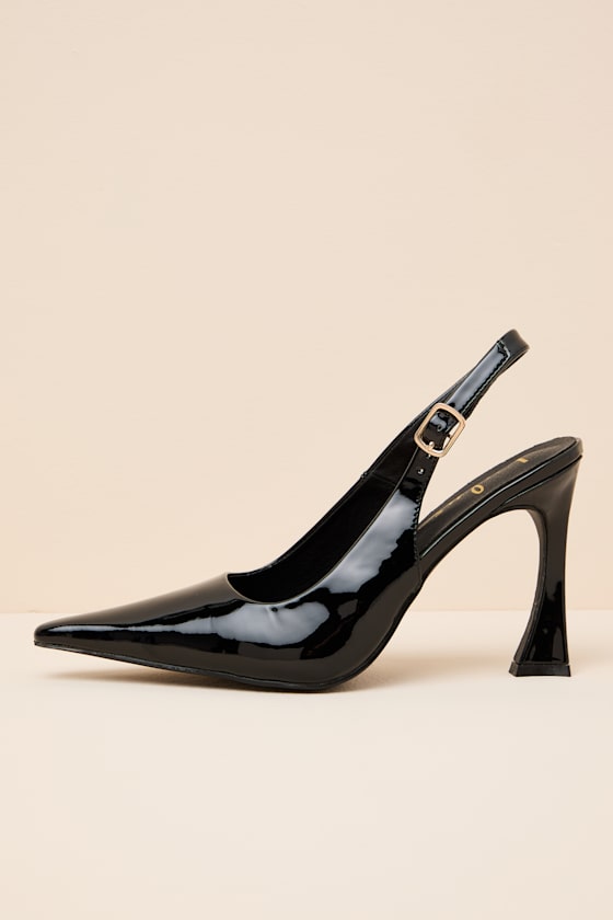 Katrina Black Patent Pointed-Toe Slingback Pumps