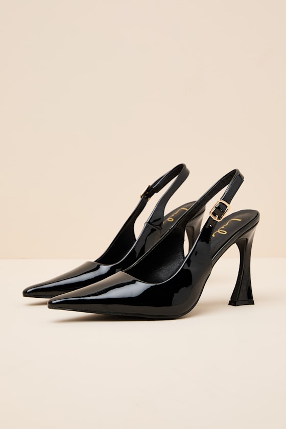 Katrina Black Patent Pointed-Toe Slingback Pumps