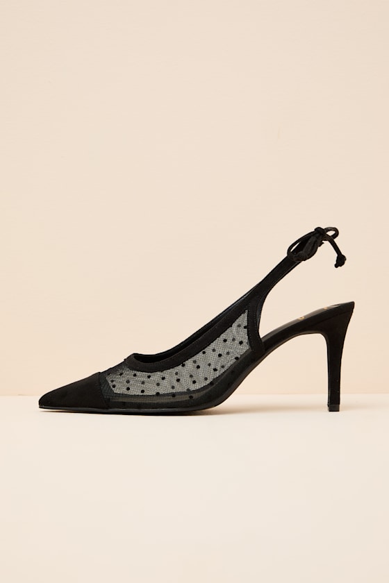 Lacey Black Polka Dot Mesh Pointed-Toe Slingback Pumps