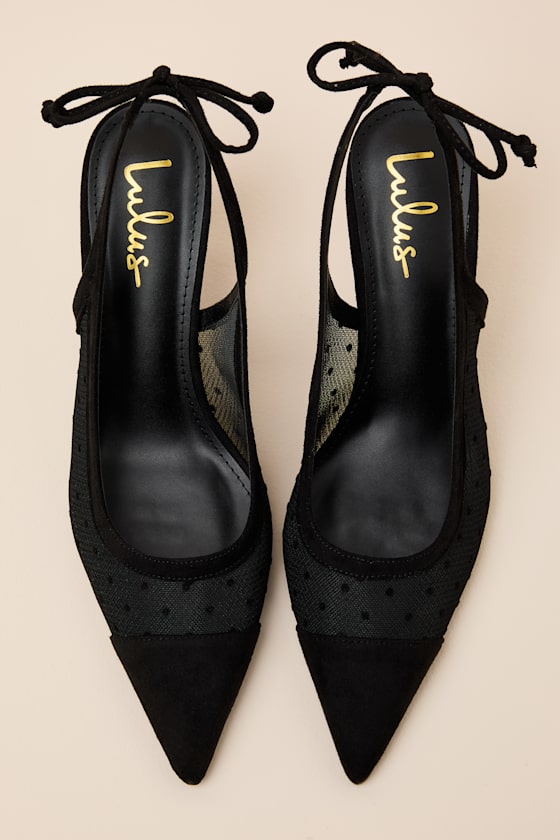 Lacey Black Polka Dot Mesh Pointed-Toe Slingback Pumps