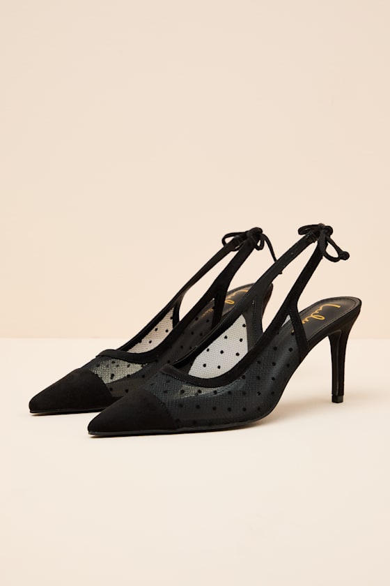 Lacey Black Polka Dot Mesh Pointed-Toe Slingback Pumps