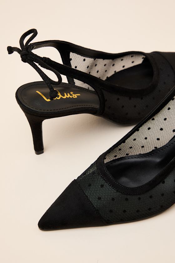Lacey Black Polka Dot Mesh Pointed-Toe Slingback Pumps