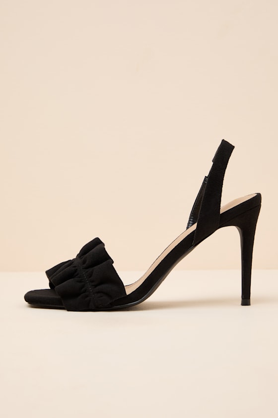 Rosa Black Suede Ruched High Heel Slingback Sandals