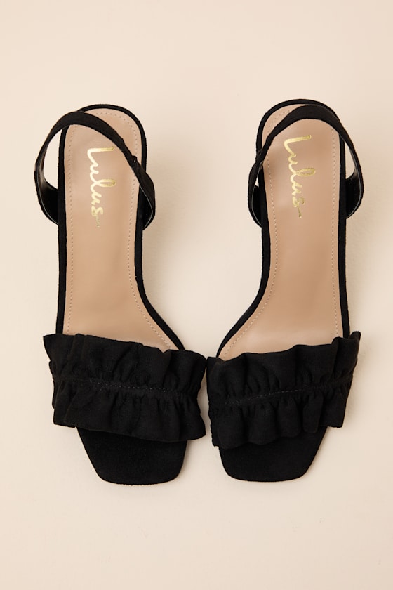 Rosa Black Suede Ruched High Heel Slingback Sandals
