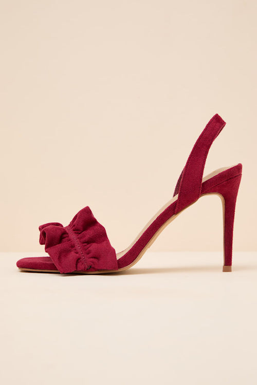 Rosa Wine Suede Ruched High Heel Slingback Sandals