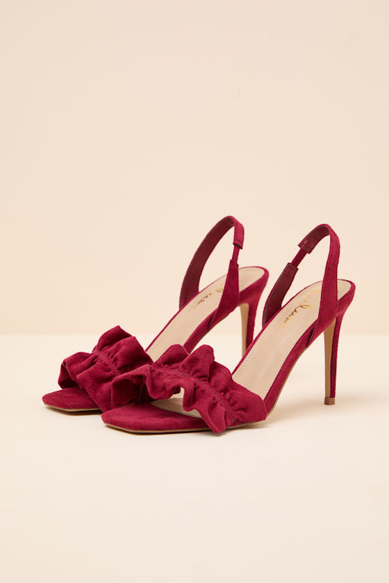 Rosa Wine Suede Ruched High Heel Slingback Sandals