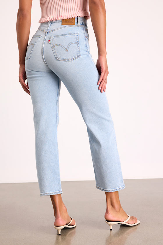 Ribcage Light Blue Denim Straight Ankle Jeans