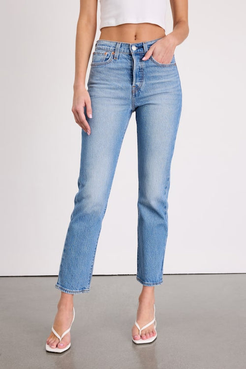 Wedgie Straight Light Blue Cropped High-Rise Jeans