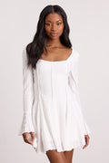 Mirielle White Textured Long Sleeve Mini Dress