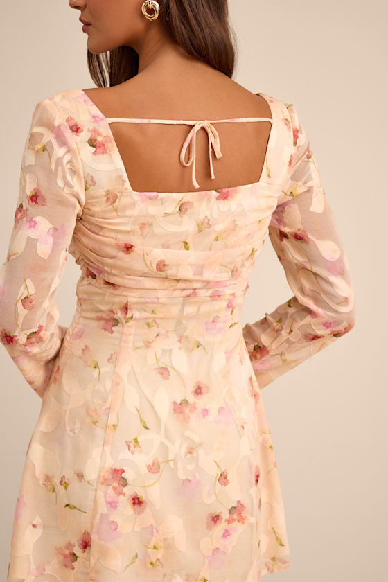 Rieti Cream Floral Burnout Long Sleeve Mini Dress