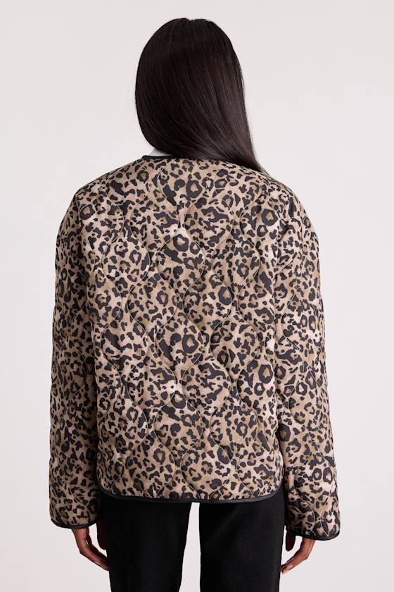 Lisa Brown Leopard Print Collarless Quilted Jacket