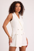 Paris White Tweed Collared Romper