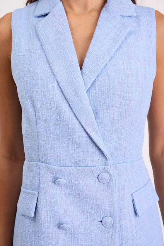 Paris Light Blue Tweed Collared Romper