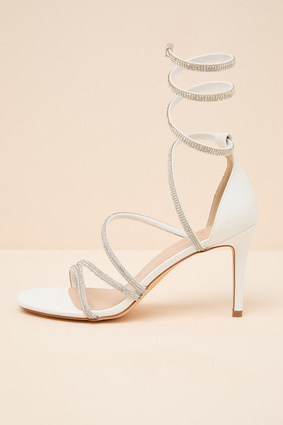 Georgie White Rhinestone Ankle Wrap High Heel Sandals