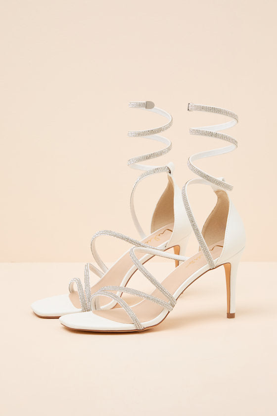 Georgie White Rhinestone Ankle Wrap High Heel Sandals