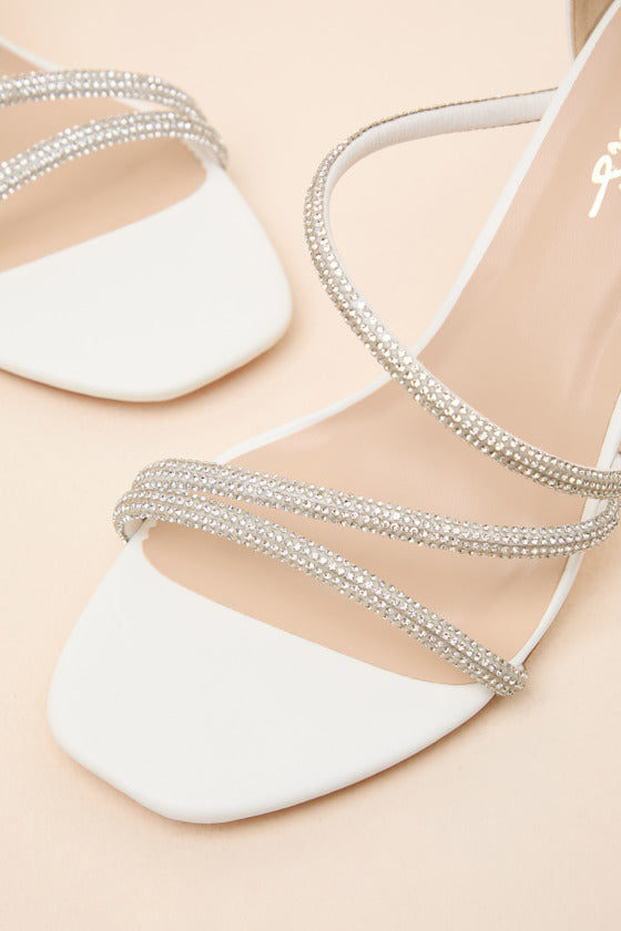 Georgie White Rhinestone Ankle Wrap High Heel Sandals