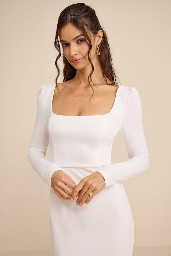 Jilla White Backless Long Sleeve Maxi Dress