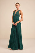 Especially Stunning Emerald Green Sparkly Pleated Maxi Dress