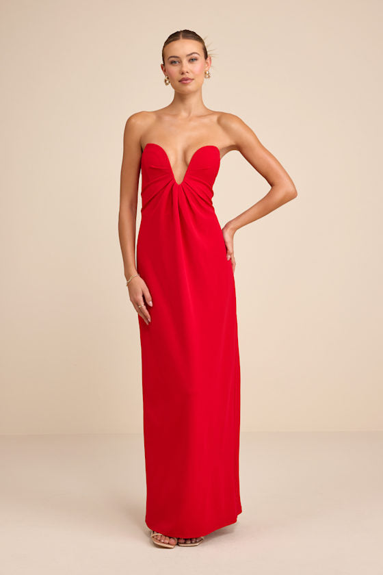 Thula Red Cutout U-Bar Column Maxi Dress