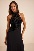 Lovella Black Velvet Burnout Chiffon Maxi Dress