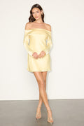 Luxurious Vision Light Yellow Satin Off-the-Shoulder Mini Dress