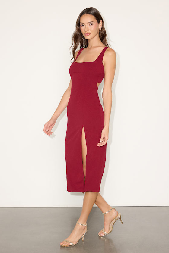 Davana Dark Red Cutout Midi Dress