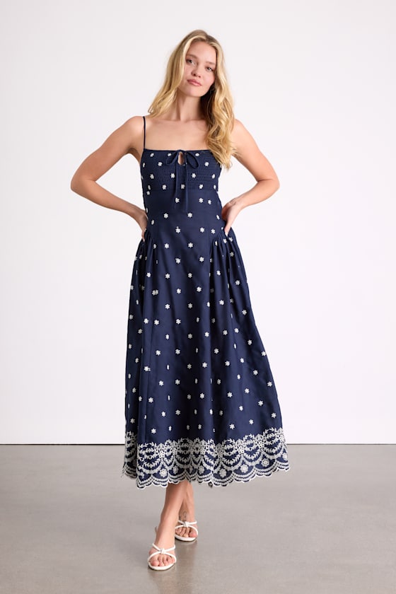 Kosi Navy Embroidered Backless Midi Dress