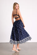 Kosi Navy Embroidered Backless Midi Dress