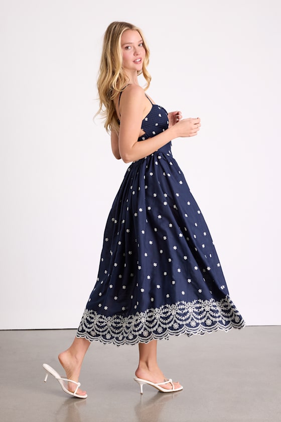 Kosi Navy Embroidered Backless Midi Dress