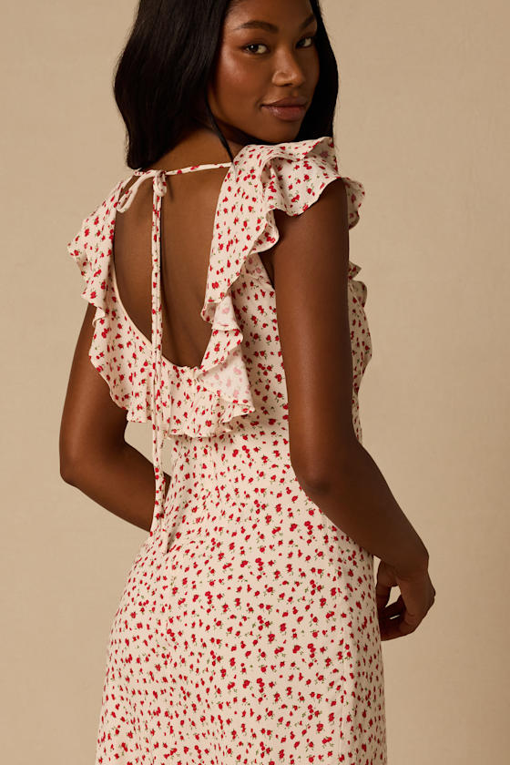Primrose Cream Ditsy Floral Ruffled Midi Dress