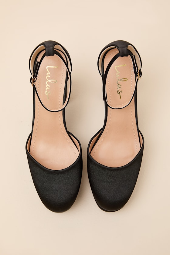 Vivien Black Satin Ankle Strap Platform Heels