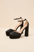 Vivien Black Satin Ankle Strap Platform Heels