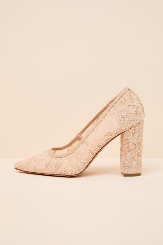 Lolita Light Nude Lace Pointed-Toe Pumps