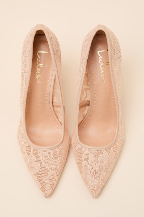 Lolita Light Nude Lace Pointed-Toe Pumps