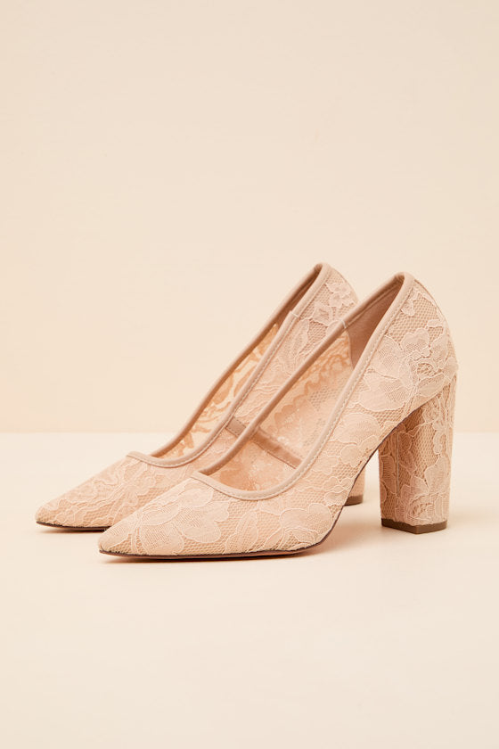 Lolita Light Nude Lace Pointed-Toe Pumps