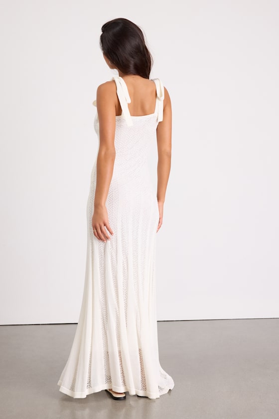 Fawn White Crochet Tie-Strap Maxi Dress