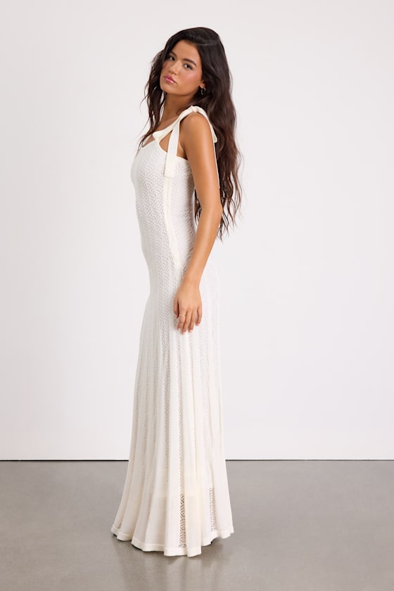 Fawn White Crochet Tie-Strap Maxi Dress
