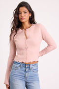 Mosley Blush Pink Fuzzy Knit Button-Up Cardigan