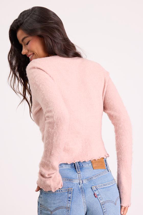 Mosley Blush Pink Fuzzy Knit Button-Up Cardigan