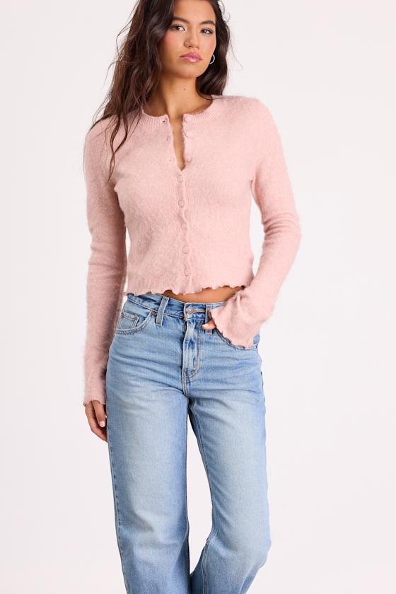 Mosley Blush Pink Fuzzy Knit Button-Up Cardigan