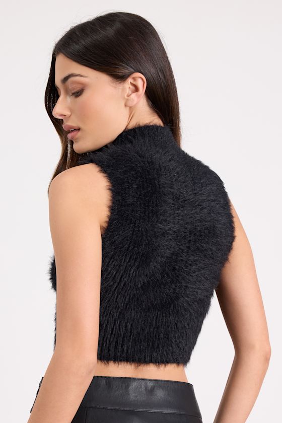 Nadene Black Eyelash Knit Mock Neck Sweater Top