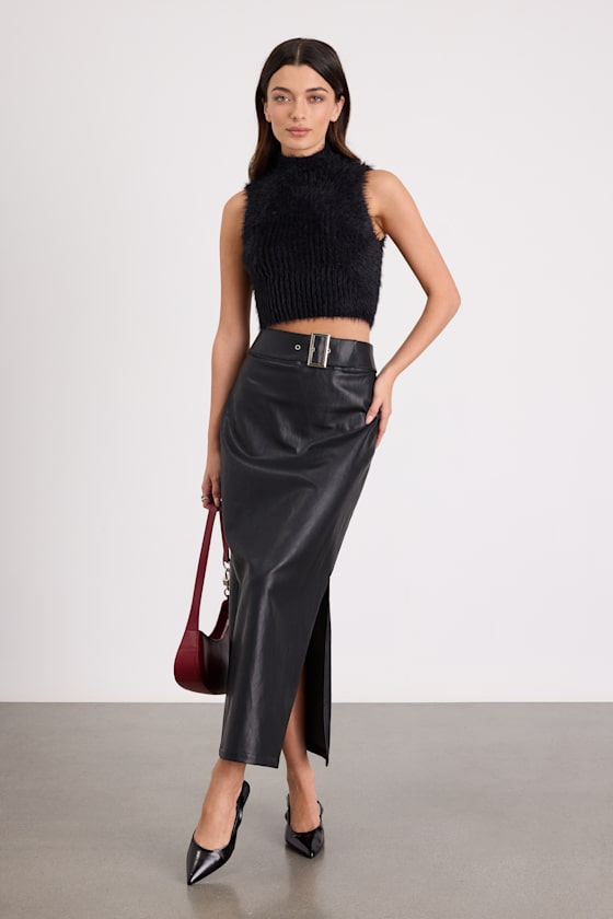 Nadene Black Eyelash Knit Mock Neck Sweater Top